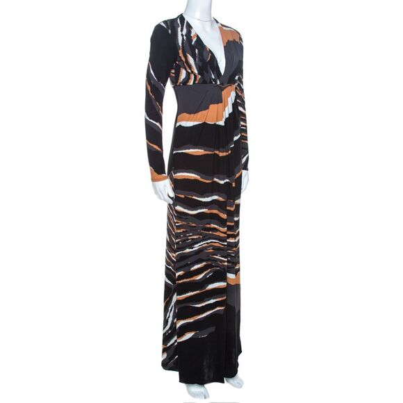 Roberto Cavalli Multicolor Stretch Jersey Draped V Neck Maxi Dress S - Picture 2 of 4